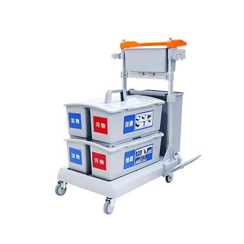 帶刹車靈動型平推（tuī）係統清（qīng）潔車 配垃圾（jī）桶、2個含標貼雙格（gé）桶 JDB G223