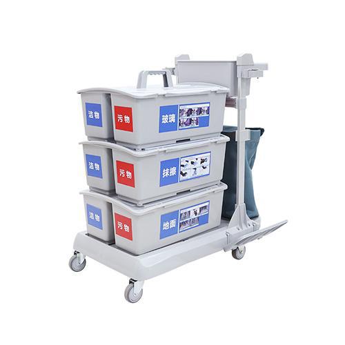 靈動型平推係統清潔車 配垃圾袋、3個含標貼雙格桶 JD R323