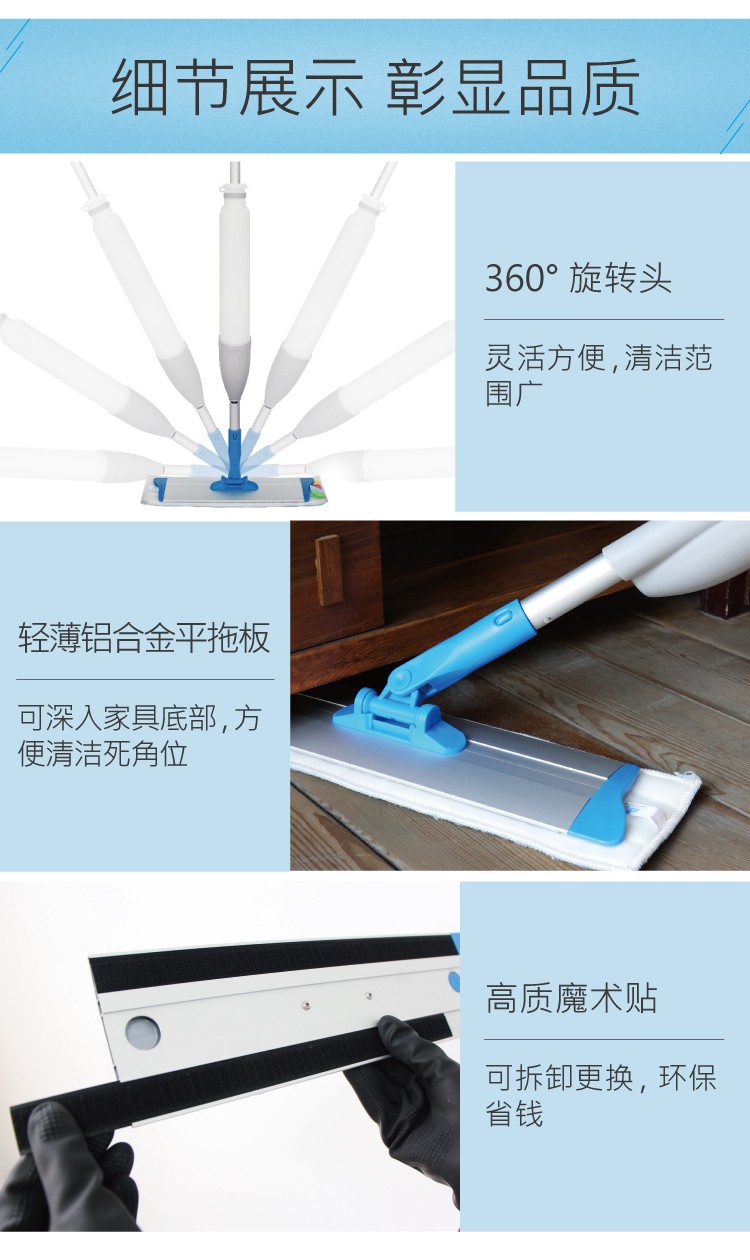 靈動型噴（pēn）水平拖（tuō） 配1L可（kě）拆卸水箱2條平拖布 紅黃藍綠四色可選 SME SP100PEA